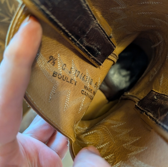 Boulet Brown Leather Cowboy Boots Size 9.5 In VGUC - Picture 10 of 14